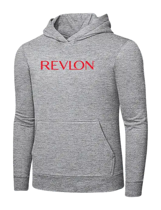 Light Grey Heather 7.8 oz Ring Spun Hooded Sweatshirt w/Revlon Logo