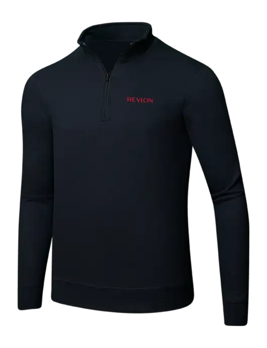 Jet Black 8.5 oz Ring Spun 1/4 Zip Pullover Sweatshirt w/Revlon Logo