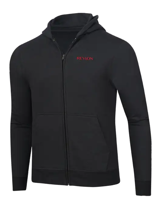 Jet Black 8.5 oz Ring Spun Zip Hooded Sweatshirt w/Revlon Logo