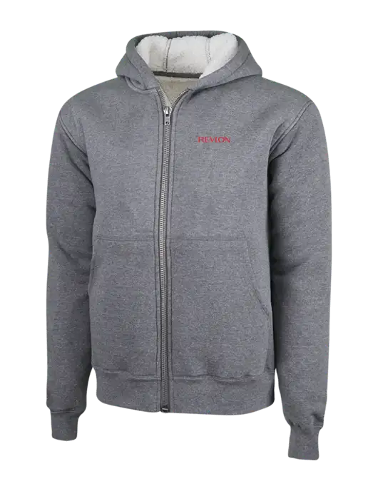 Cornerstone Grey Heather Heavyweight Sherpa Lined Hooded Fleece Jacket w/Revlon Logo