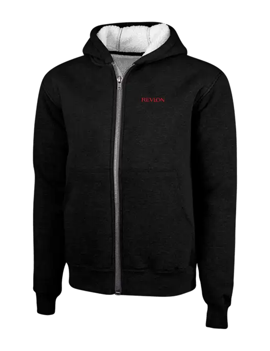 Cornerstone Black Heavyweight Sherpa Lined Hooded Fleece Jacket w/Revlon Logo