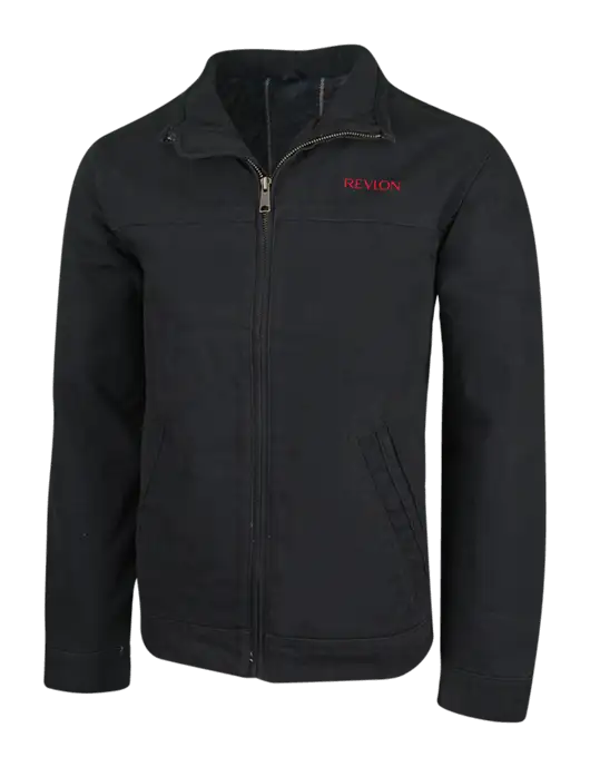 Cornerstone Black Washed Duck Cloth Flannel Lined Work Jacket w/Revlon Logo
