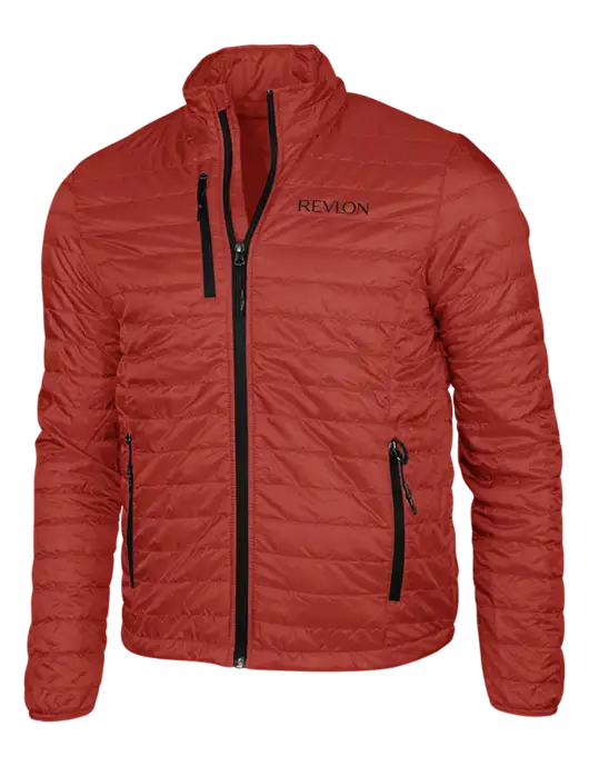 Dark Red Puffy Packable Jacket w/Revlon Logo