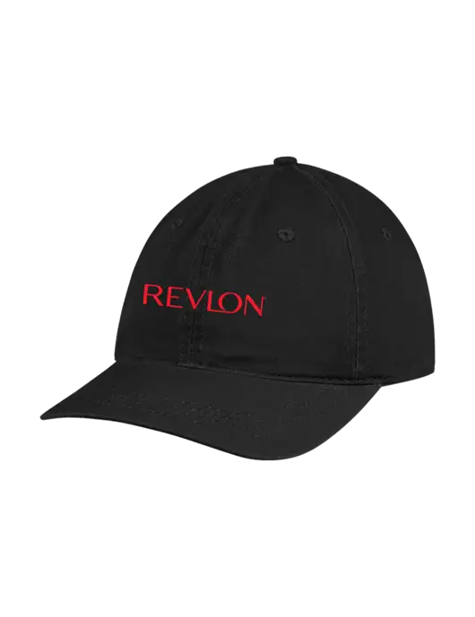Garment Washed Unstructured Twill Black Cap w/Revlon Logo