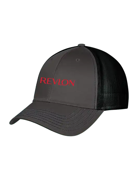 Charcoal & Black Mesh Trucker Cap Snap Back w/Revlon Logo