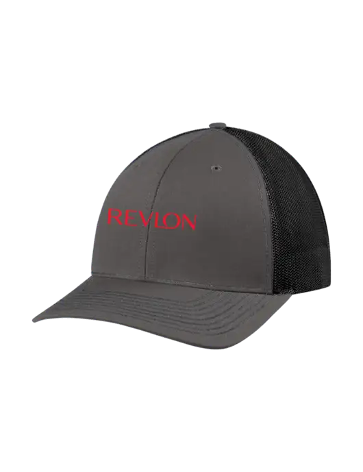 Richardson Adjustable Snapback Original 112 Trucker Cap Dark Grey w/Black Mesh w/Revlon Logo