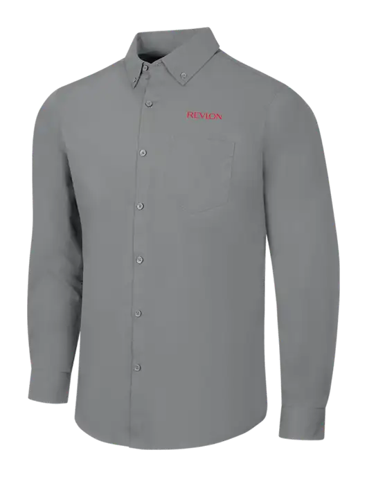Medium Grey Long Sleeve Carefree Poplin Shirt w/Revlon Logo