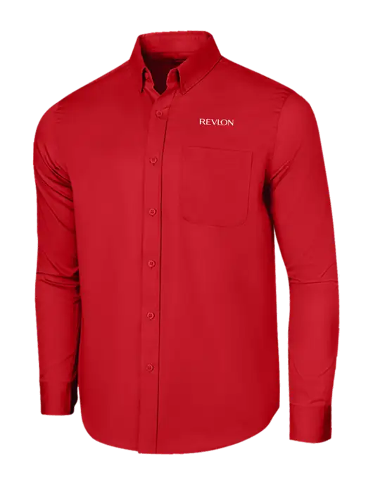Long Sleeve Red Superpro React Twill Shirt w/Revlon Logo