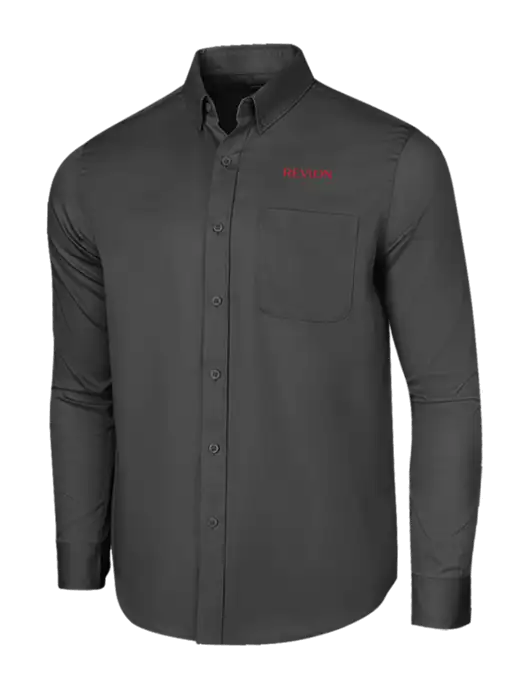 Long Sleeve Dark Grey Superpro React Twill Shirt w/Revlon Logo