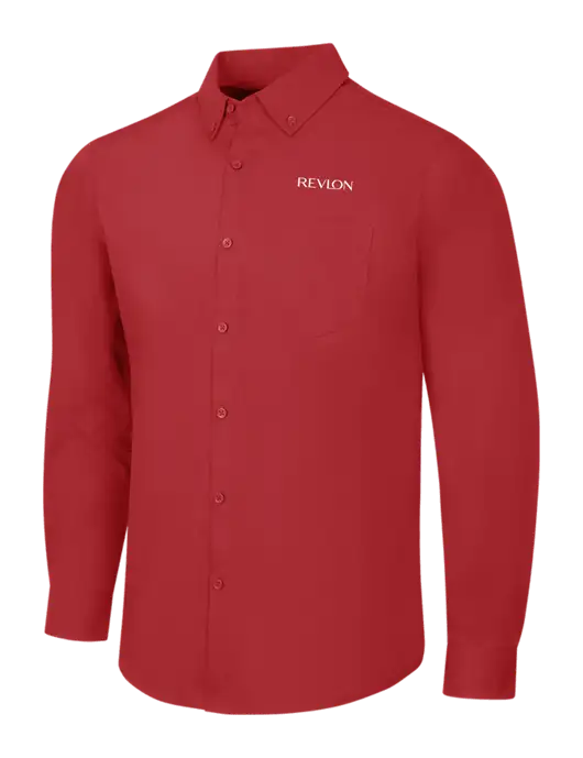 Red Long Sleeve Carefree Poplin Shirt w/Revlon Logo