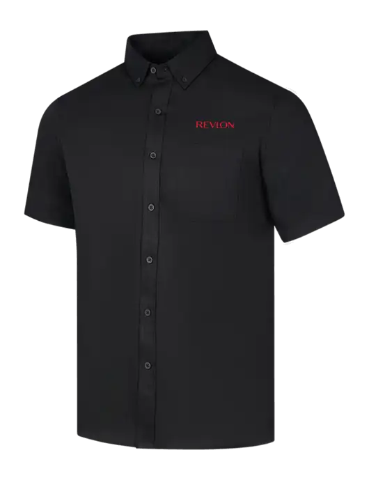 Short Sleeve Deep Black Superpro React Twill Shirt w/Revlon Logo