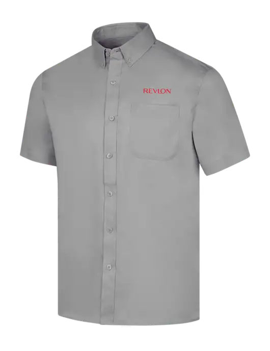 Short Sleeve Light Grey Superpro React Twill Shirt w/Revlon Logo