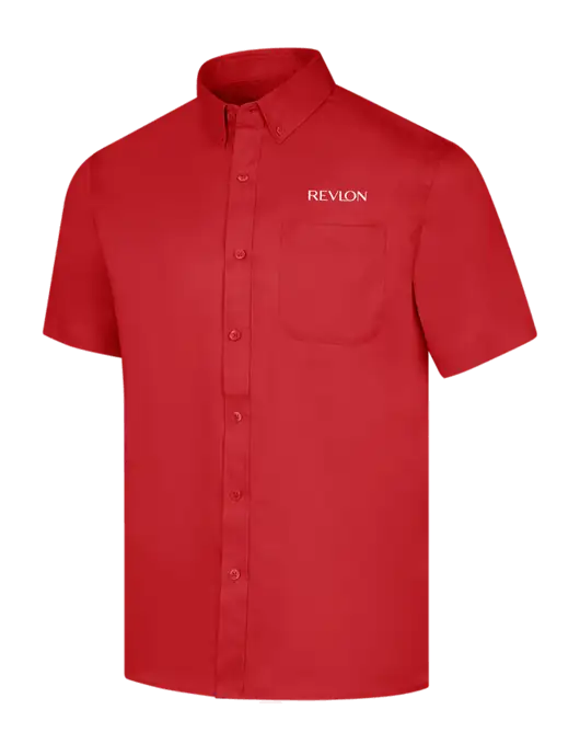 Short Sleeve Red Superpro React Twill Shirt w/Revlon Logo