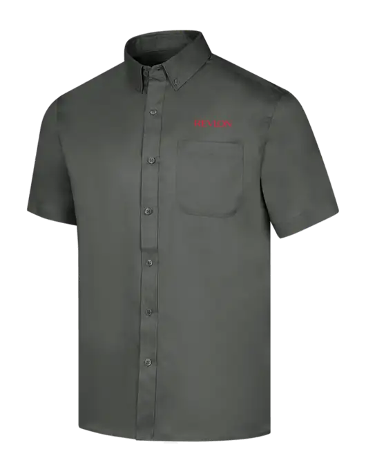 Short Sleeve Dark Grey Superpro React Twill Shirt w/Revlon Logo