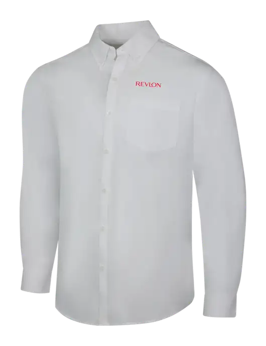 White Long Sleeve Carefree Poplin Shirt w/Revlon Logo