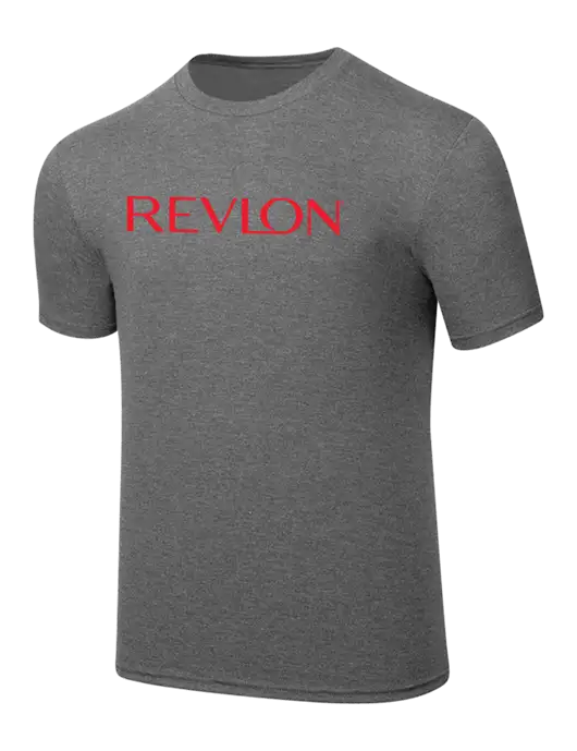 Simply Soft Heathered Medium Grey 4.5oz  Poly/Combed Ring Spun Cotton T-Shirt w/Revlon Logo