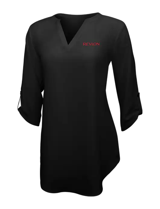 Womens Black 3/4 Sleeve Tunic Blouse w/Revlon Logo