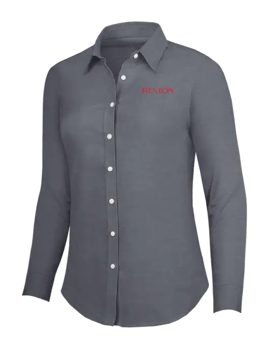 Dark Grey Womens SuperPro Oxford Shirt w/Revlon Logo