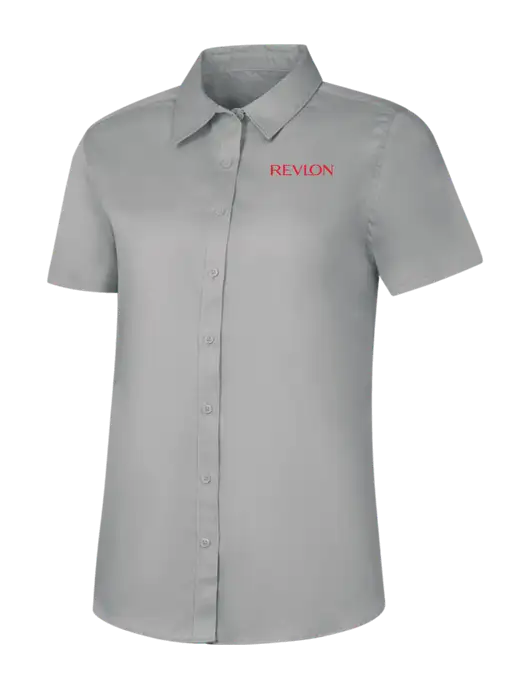 Womens Light Grey Short Sleeve Superpro React Twill Shirt w/Revlon Logo