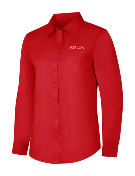 Red Womens Long Sleeve Superpro React Twill Shirt w/Revlon Logo