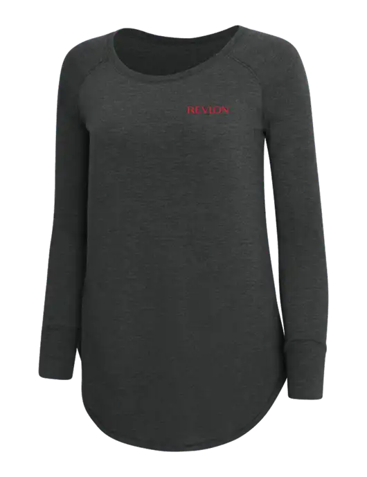 Womens Perfect Wide Collar Tunic Tri-Blend Black Frost 4.5 oz T-Shirt w/Revlon Logo