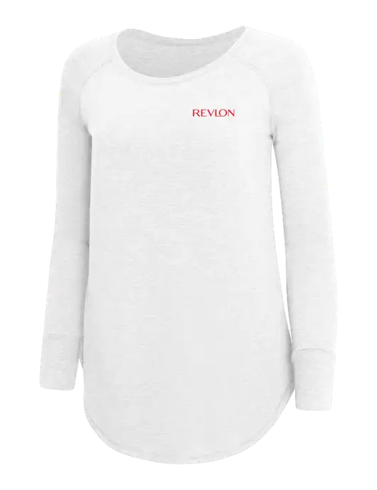Womens Perfect Wide Collar Tunic Tri-Blend White 4.5 oz T-Shirt w/Revlon Logo