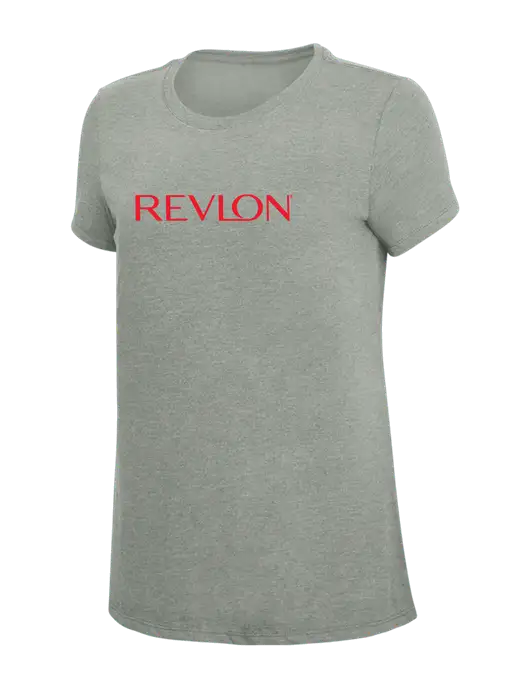 Womens Simply Soft Grey Frost 4.5oz  Poly/Combed Ring Spun Cotton T-Shirt w/Revlon Logo