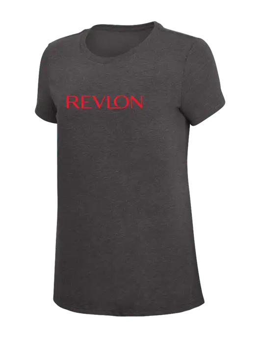 Womens Simply Soft Heather Charcoal 4.5oz  Poly/Combed Ring Spun Cotton T-Shirt w/Revlon Logo