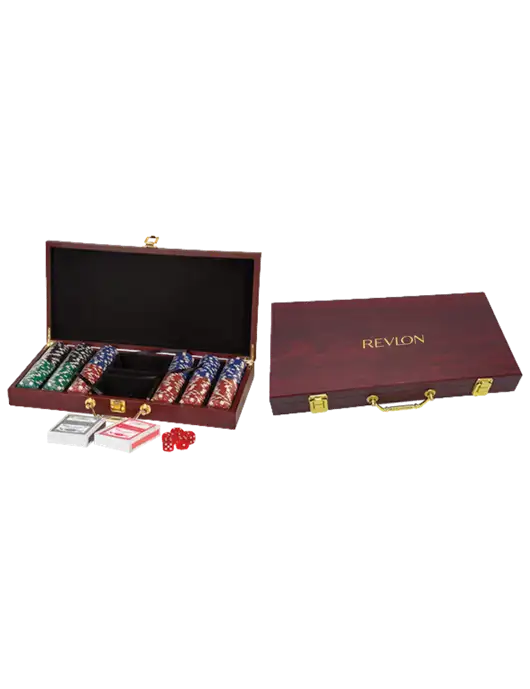 Rosewood Poker Set, 300 Chips w/Revlon Logo