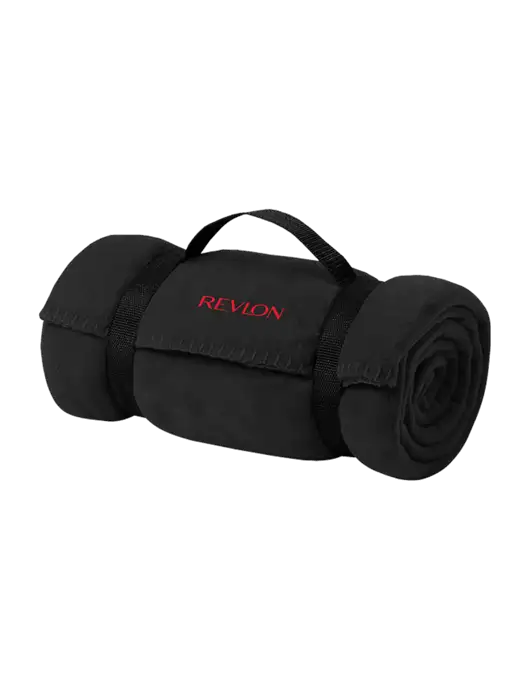 Casual Black Fleece Blanket With Strap w/Revlon Logo