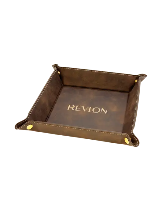 Rustic Leatherette Valet Tray, 6 x 6 w/Revlon Logo